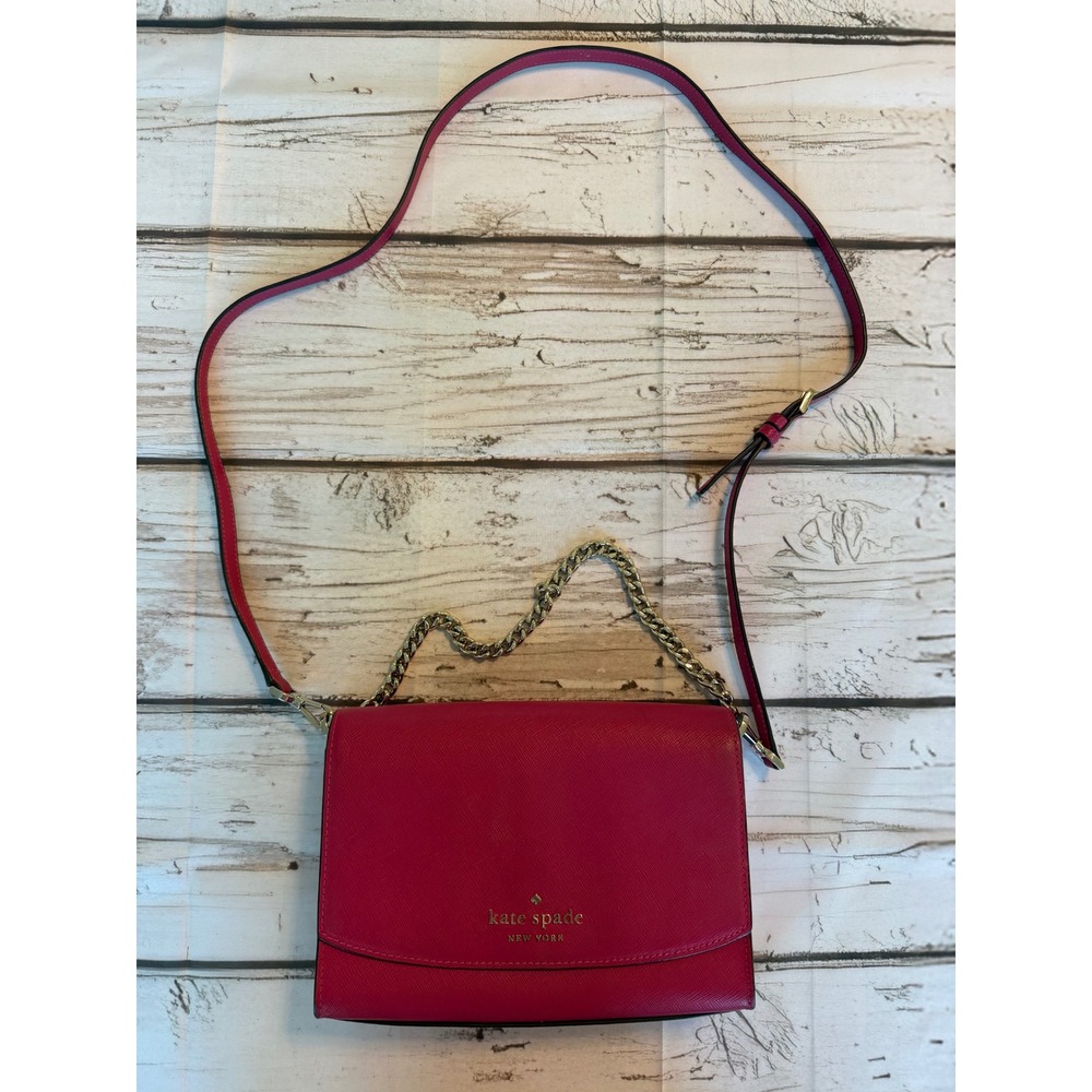 Kate Spade Pink Saffiano Leather Crossbody Bag Gold Chain Handle Purse
